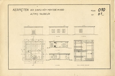 <p><strong>3.</strong> Kerpiçten bir sınıflı köy mektebi  projesi <br /> 	Kaynak: İlkmektep Planları Albümü,  Maarif Vekaleti İlk Tedrisat Dairesi, 1933</p>